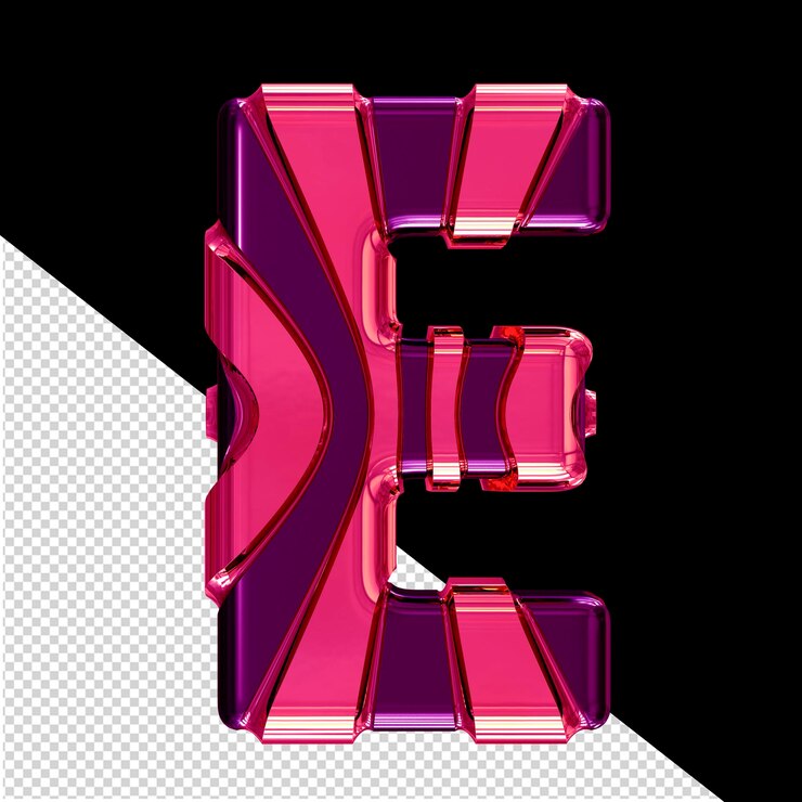 PSD símbolo 3d preto com tiras verticais rosa letra e