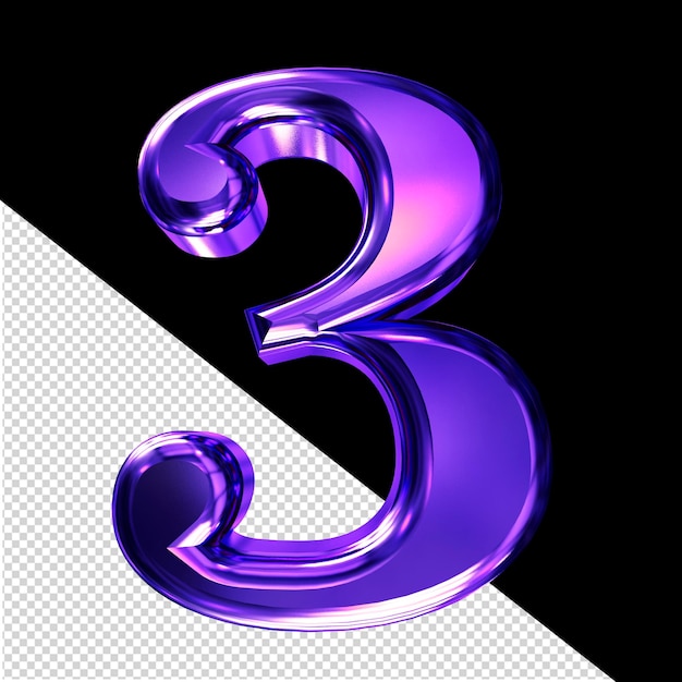 Símbolo 3D púrpura con el número de bisel 3