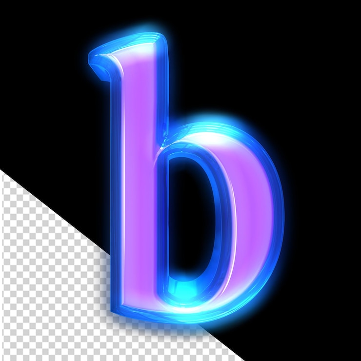 PSD símbolo 3d púrpura que brilla alrededor de los bordes letra b