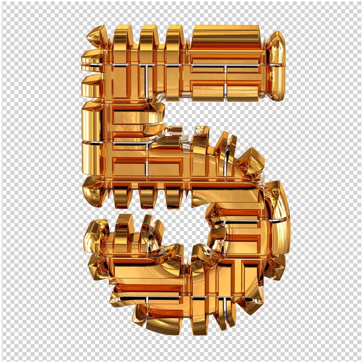 PSD simbolo 3d realizzato in oro trasformato numero 5