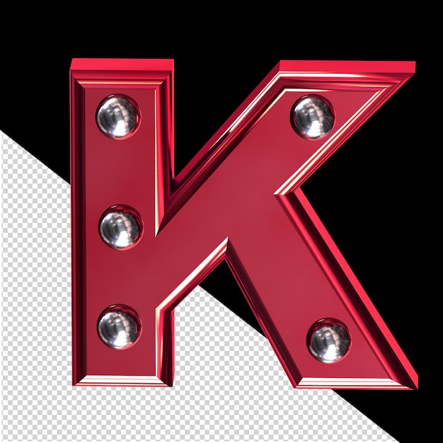 Símbolo 3D rojo con remaches metálicos letra k