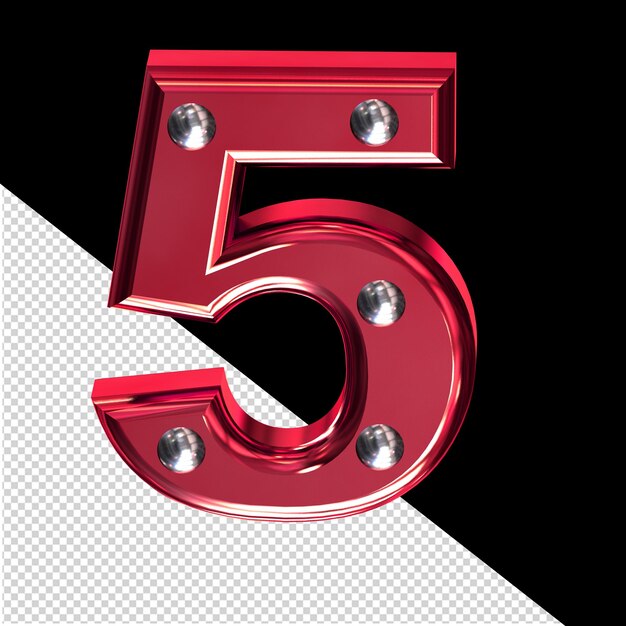 PSD símbolo 3d rojo con remaches metálicos número 5