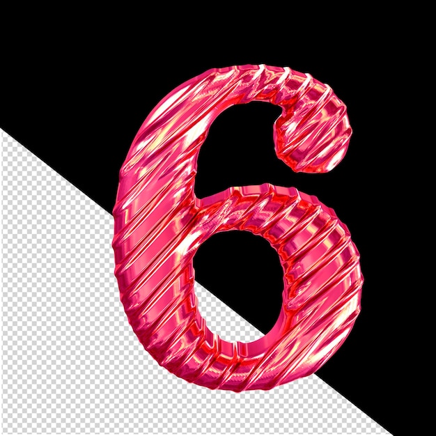 Símbolo 3d rosa acanalado número 6