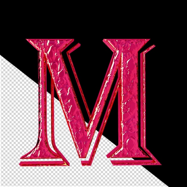 PSD símbolo 3d rosa canelado, vista frontal, letra m