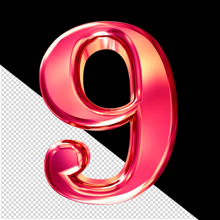 PSD símbolo 3d rosa con el número de bisel 9