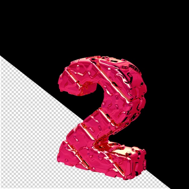 El símbolo 3D rosa sin pulir girado hacia la izquierda número 2