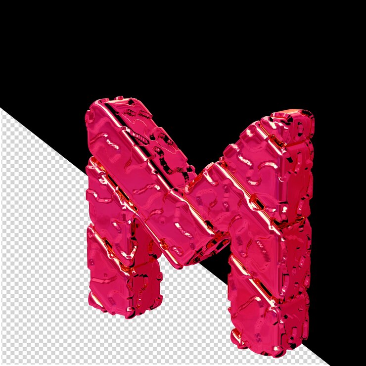 PSD el símbolo 3d rosa sin pulir se volvió a la letra izquierda m
