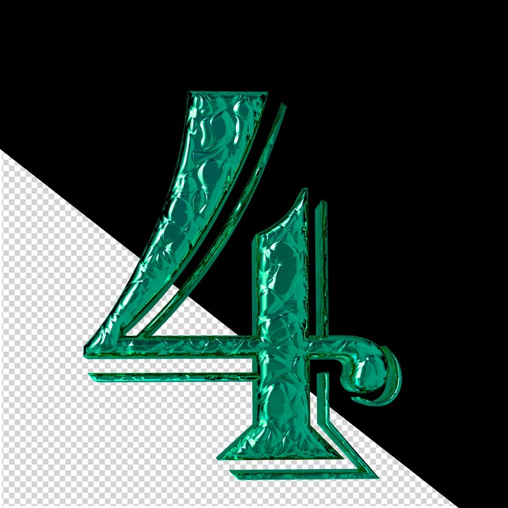 PSD simbolo 3d turchese scanalato vista frontale numero 4