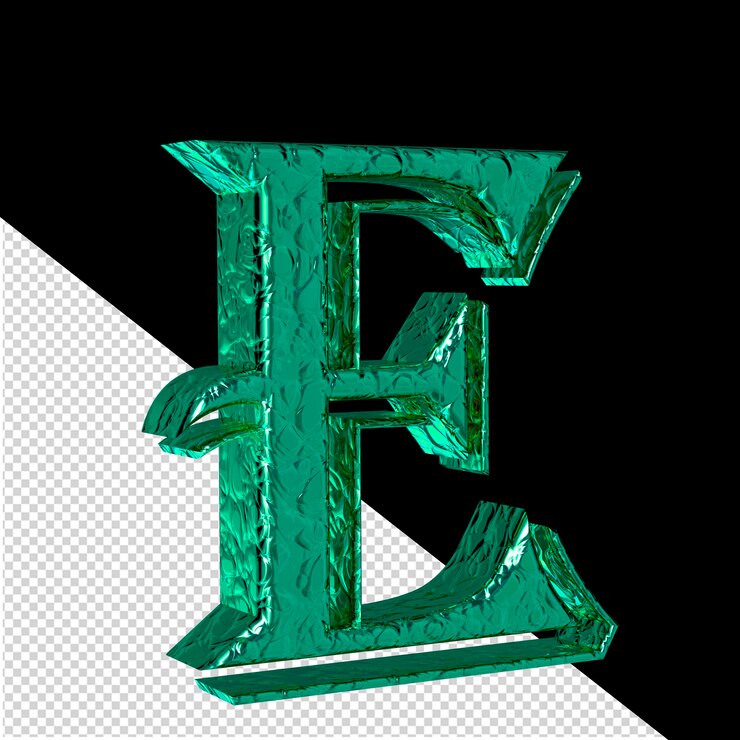 PSD simbolo 3d turchese scanalato vista lato sinistro lettera e