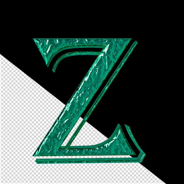 PSD símbolo 3d turquesa canelado, vista frontal, letra z