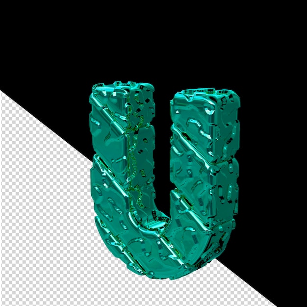 El símbolo 3D turquesa sin pulir se volvió a la letra izquierda u.