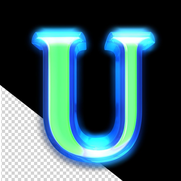 PSD símbolo 3d verde brillando alrededor de los bordes de la letra u