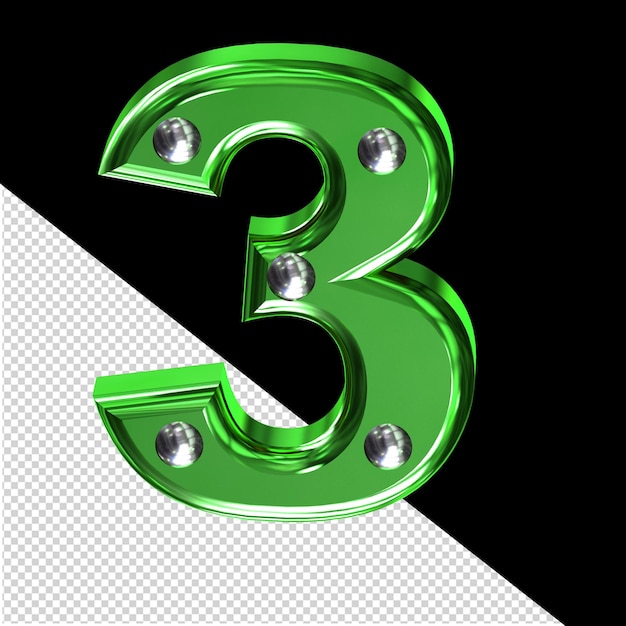 PSD símbolo 3d verde com rebites metálicos número 3
