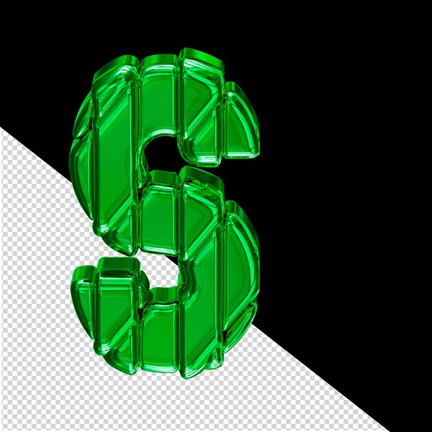 Símbolo 3D verde en una letra de marco s