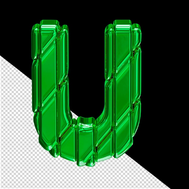 Símbolo 3D verde en una letra de marco u