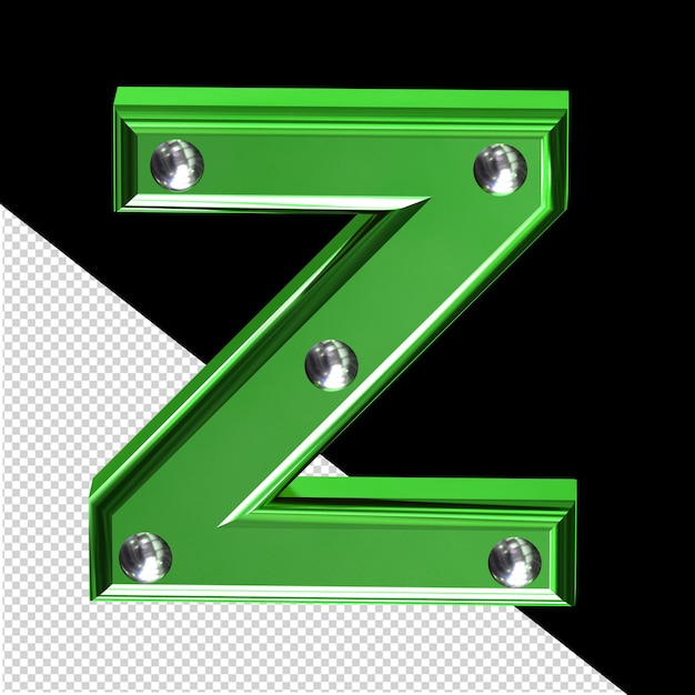 Símbolo 3d verde con remaches metálicos letra z