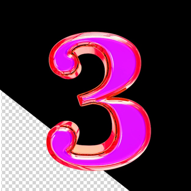 Simbolo 3d viola in una cornice rosa numero 3