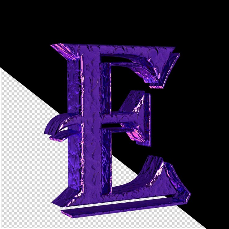 PSD simbolo 3d viola scanalato vista lato sinistro lettera e