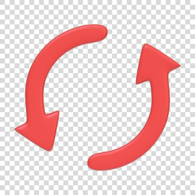 Símbolo de actualización de icono de dos flechas rojas aislado en fondo blanco signo de icono 3d y símbolo de representación 3d
