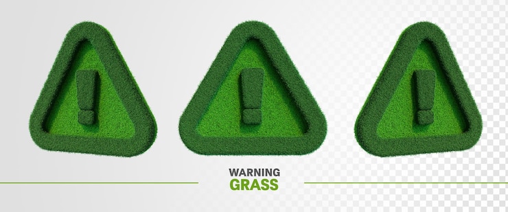 PSD símbolo de advertencia en la hierba 3d render realista