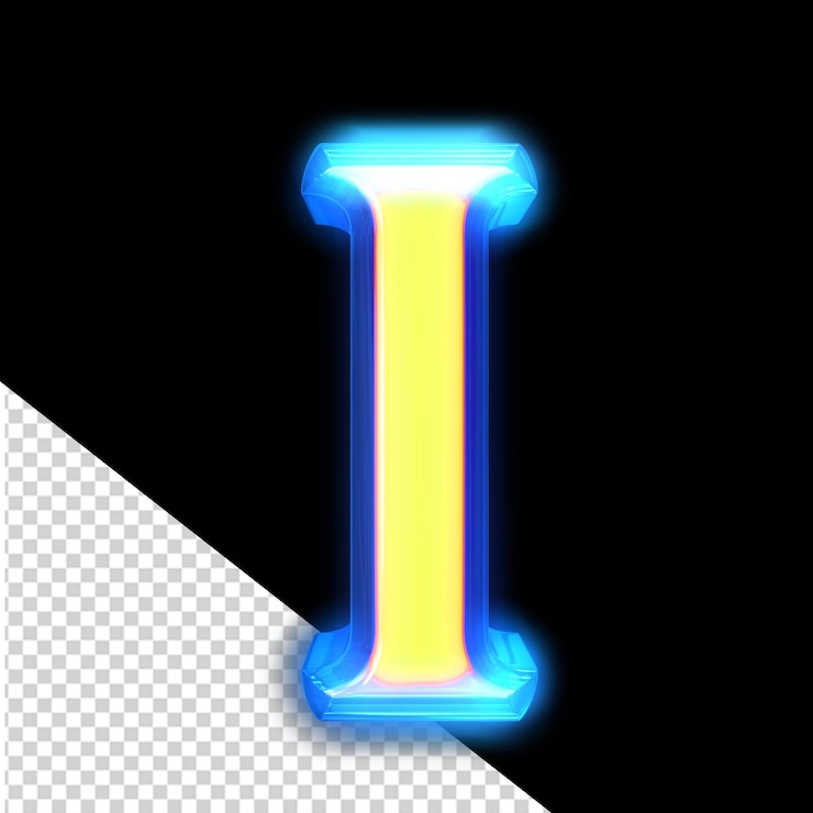 PSD símbolo amarillo en 3d brillando alrededor de los bordes de la letra i