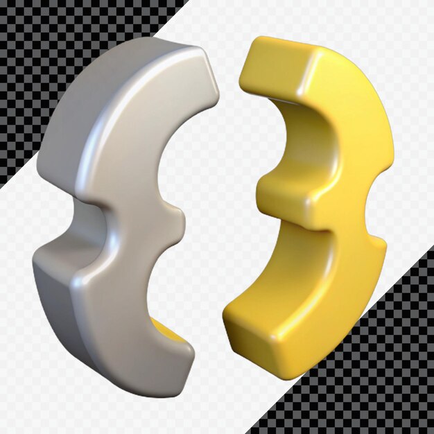 Símbolo de aparatos ortopédicos renderizado en 3D en gris y amarillo