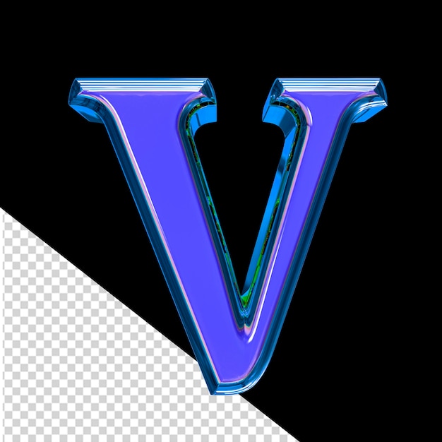 Símbolo azul 3d en una letra v de marco azul