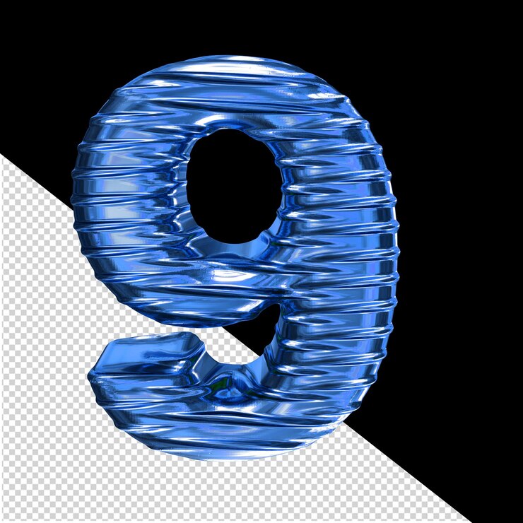 PSD símbolo azul en 3d con el número horizontal acanalado 9