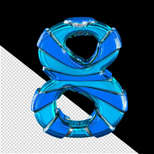 Símbolo azul 3d con tiras finas horizontales número 8