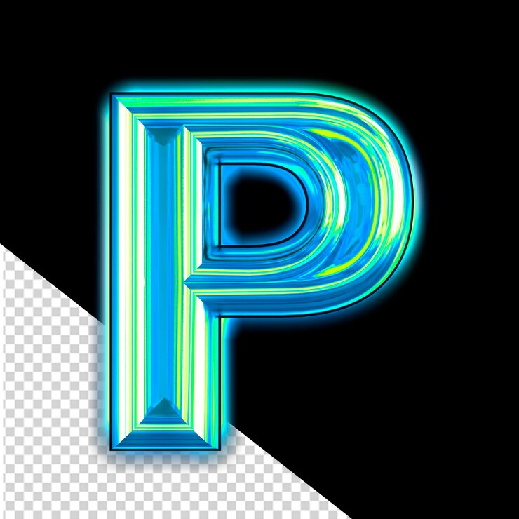 PSD símbolo azul con brillo letra p