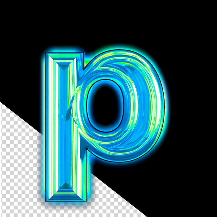 PSD símbolo azul con brillo letra p