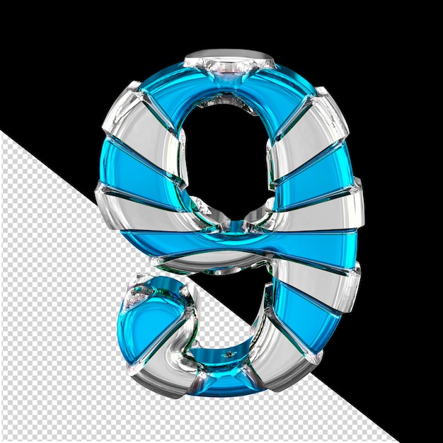 Símbolo azul com tiras finas horizontais prateadas número 9