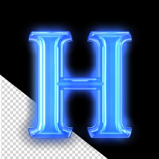 Símbolo azul luminoso con bisagras letra h
