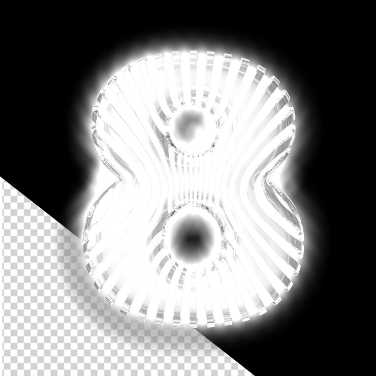 PSD simbolo bianco 3d con cinghie verticali luminose argentate ultra sottili numero 8