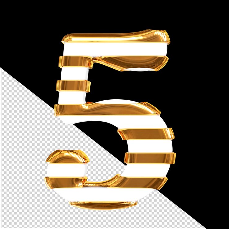 PSD simbolo bianco 3d con sottili cinghie orizzontali numero 5