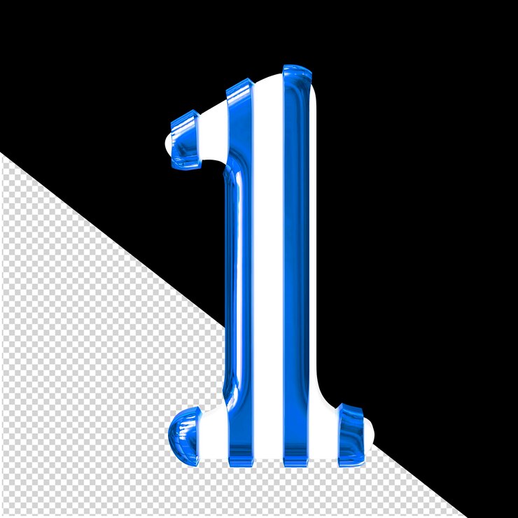 PSD simbolo bianco 3d con sottili cinghie verticali blu numero 1