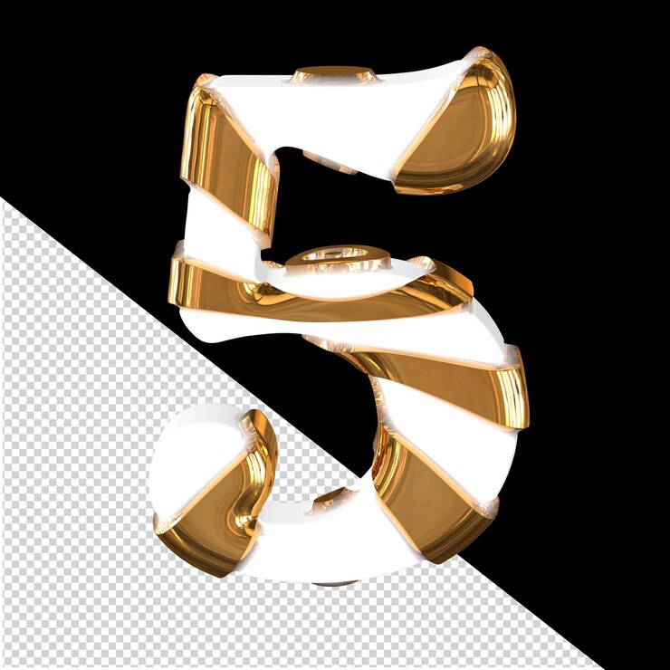 PSD simbolo bianco 3d con spesse cinghie d'oro numero 5