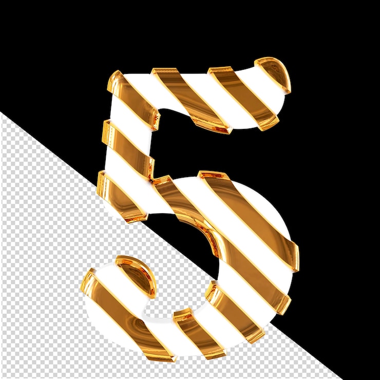 PSD simbolo bianco con sottili cinghie diagonali dorate numero 5