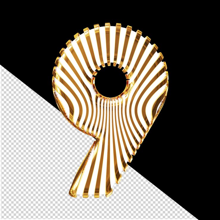 PSD símbolo blanco 3d con correas de oro ultra delgadas número 9