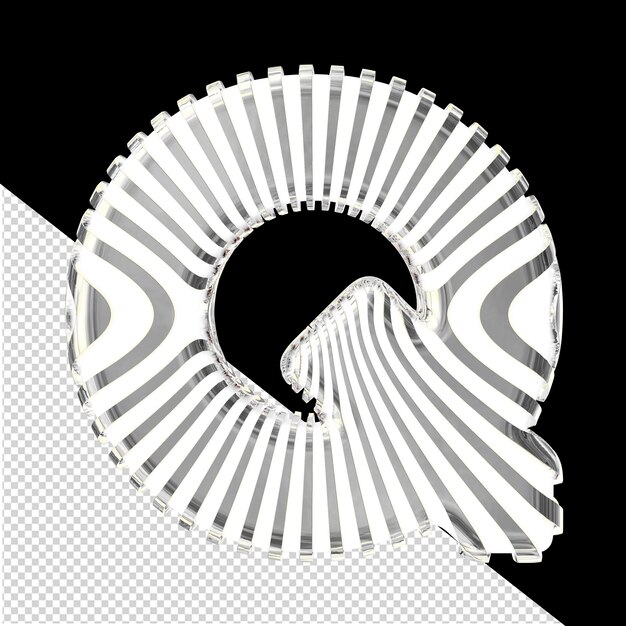 Símbolo blanco 3d con correas de plata ultra delgadas letra q