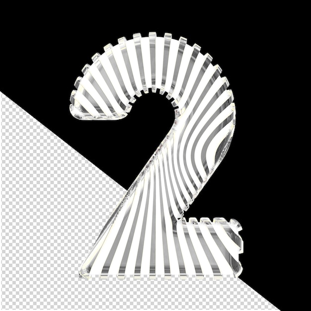Símbolo blanco 3D con correas de plata ultra delgadas número 2