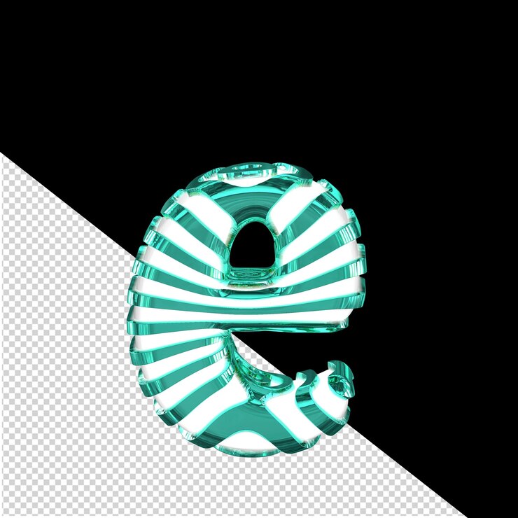 PSD símbolo blanco 3d con correas turquesas letra e