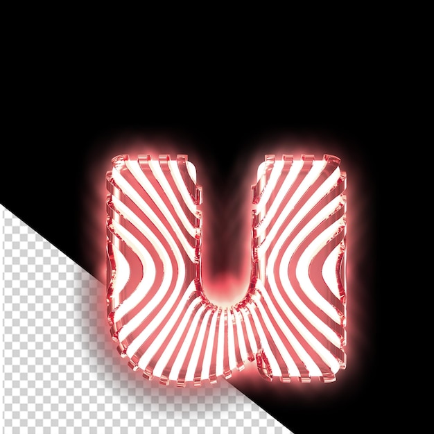 Símbolo blanco en 3d con correas verticales rojas luminosas ultra delgadas letra u