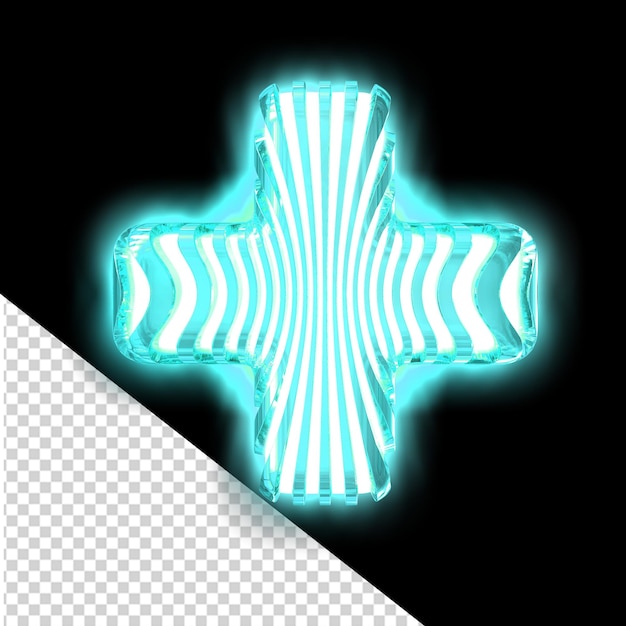PSD símbolo blanco en 3d con correas verticales turquesas luminosas ultra delgadas
