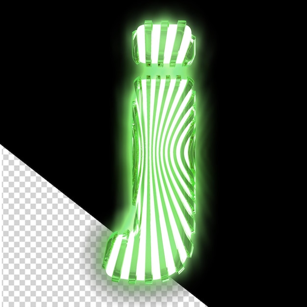 PSD símbolo blanco en 3d con correas verticales verdes luminosas ultra delgadas letra j