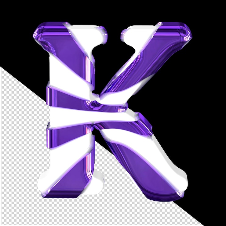 PSD símbolo blanco en 3d con tiras gruesas de color púrpura oscuro letra k