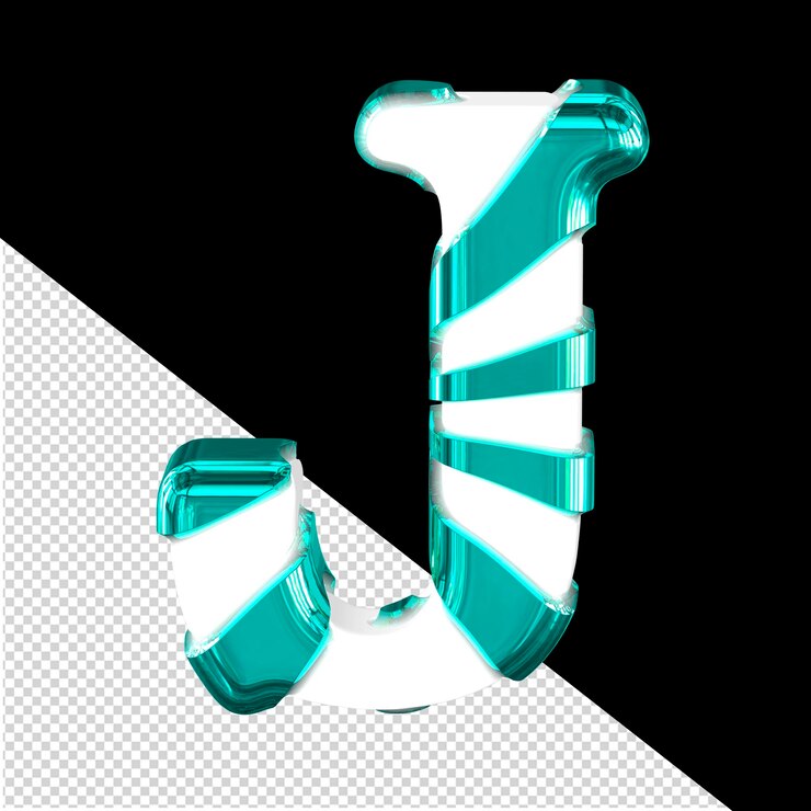 PSD símbolo blanco en 3d con tiras gruesas de color turquesa letra j