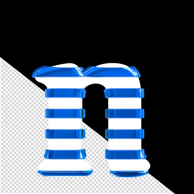 PSD símbolo blanco en 3d con tiras horizontales azules delgadas letra n