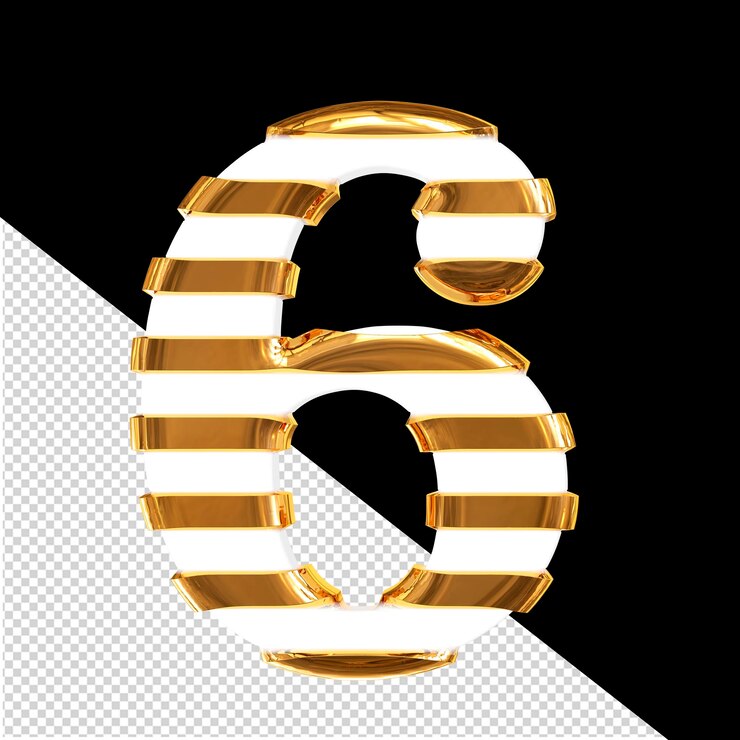 PSD símbolo blanco en 3d con tiras horizontales delgadas número 6