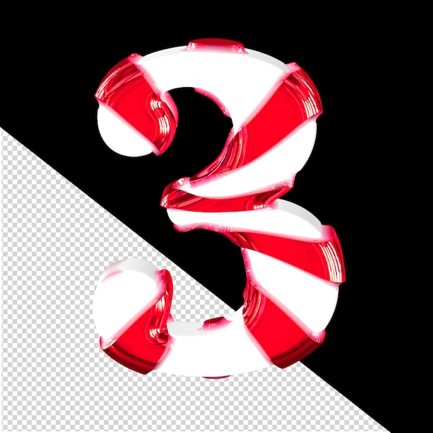 Símbolo blanco en 3D con tiras rojas gruesas número 3